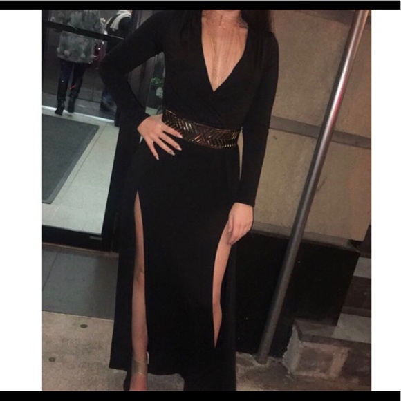 Black Long Sleeve Double Slit Dress 